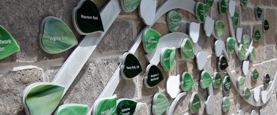 Leaves on the Women's Wall of Honour with the names of inspiring women